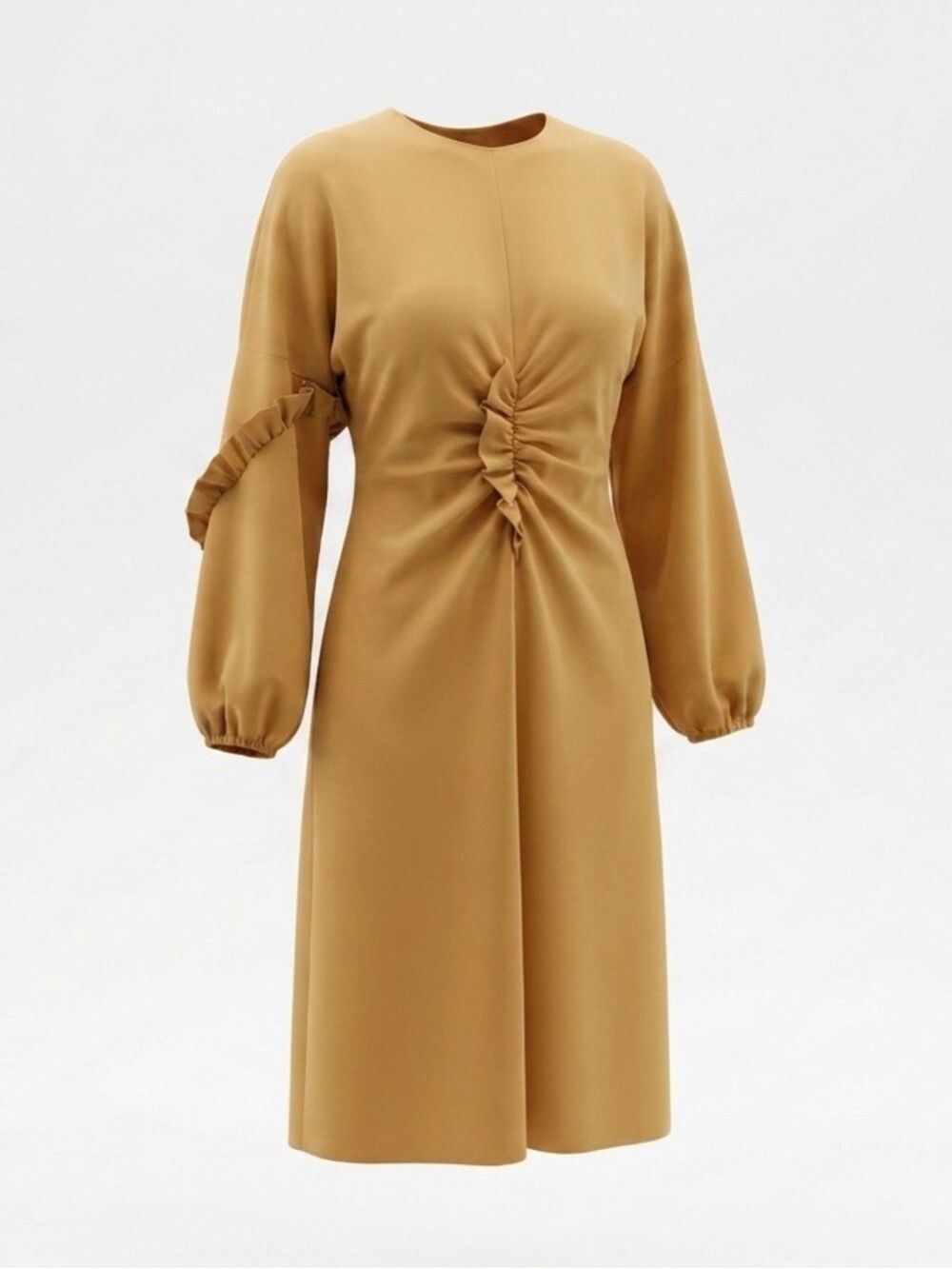 TIBI Dress, Size 12, Mustard, Midi w/ Ruffle Details, Long Sleeves, Open…